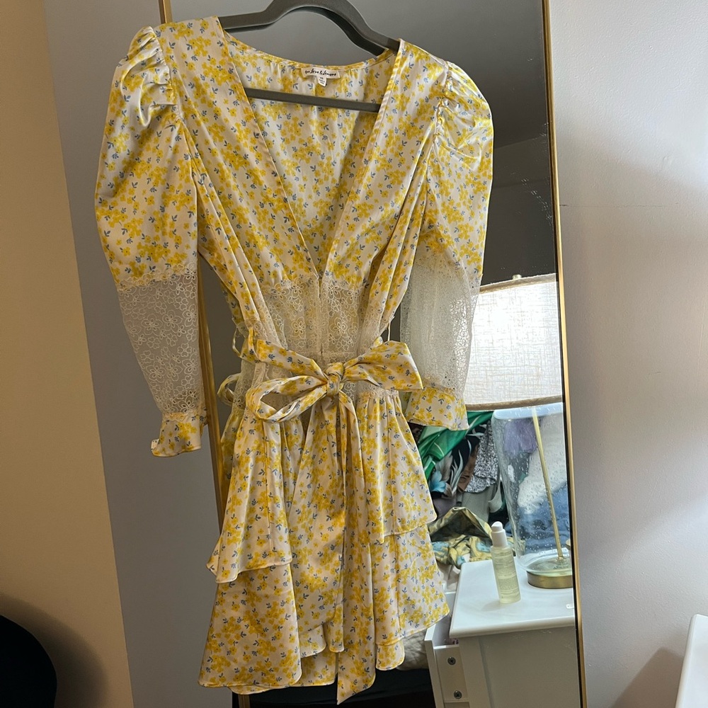 For Love And Lemons Yellow Floral Mini Dress